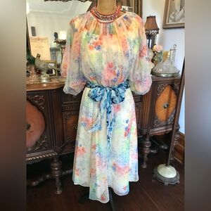 Vintage 70’s Boho Hippie Romantic Floral Garden Wedding Vacation Honeymoon Dress